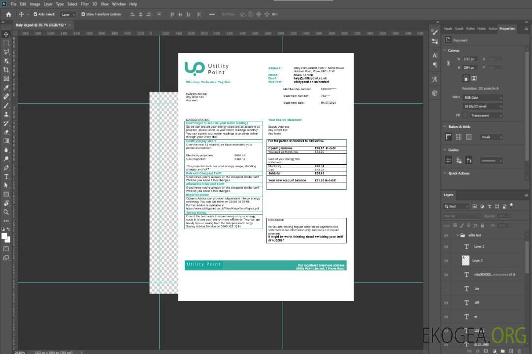 Modèle de facture de services publics d'entreprise du Royaume-Uni Utility Point aux formats Word et PDF template